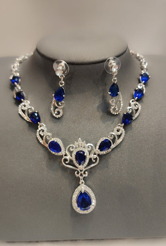 White gold plated dark blue CZ Stone set