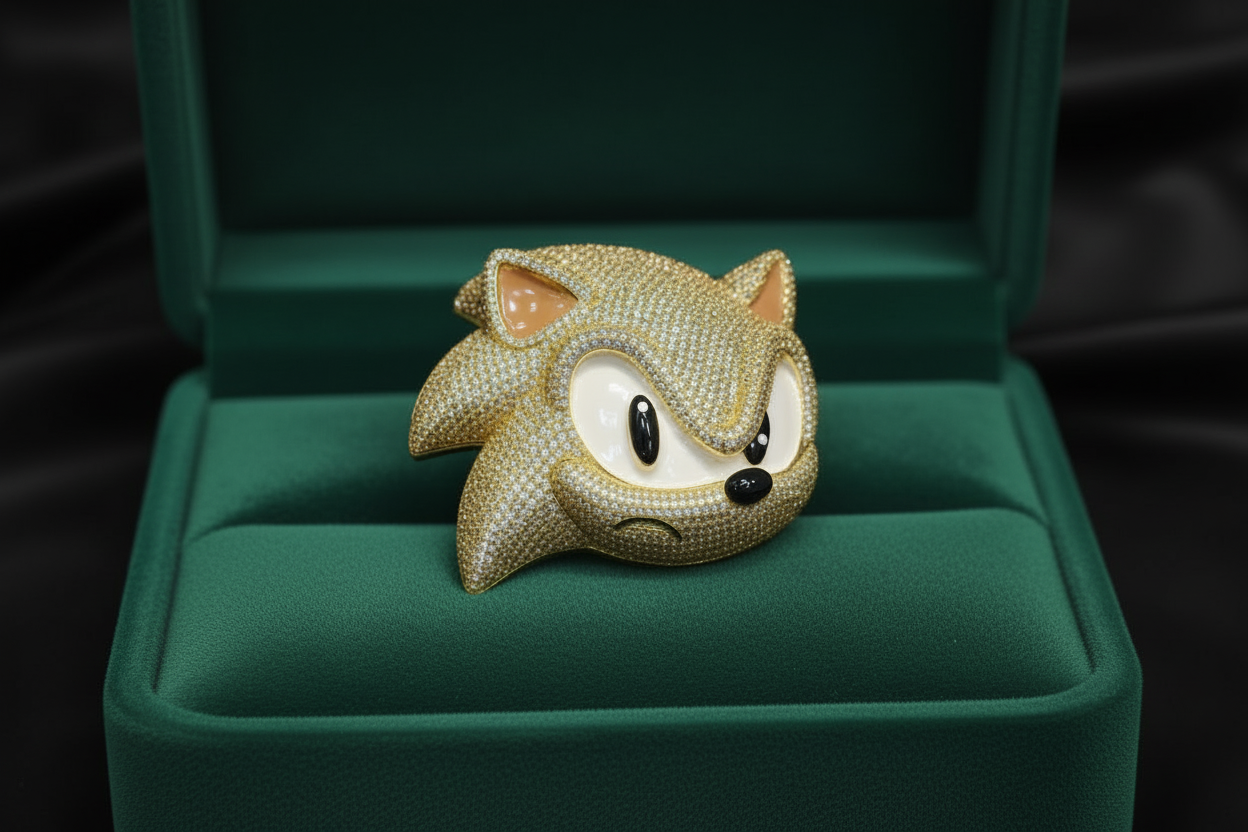 Iced out gold plated sonic pendant