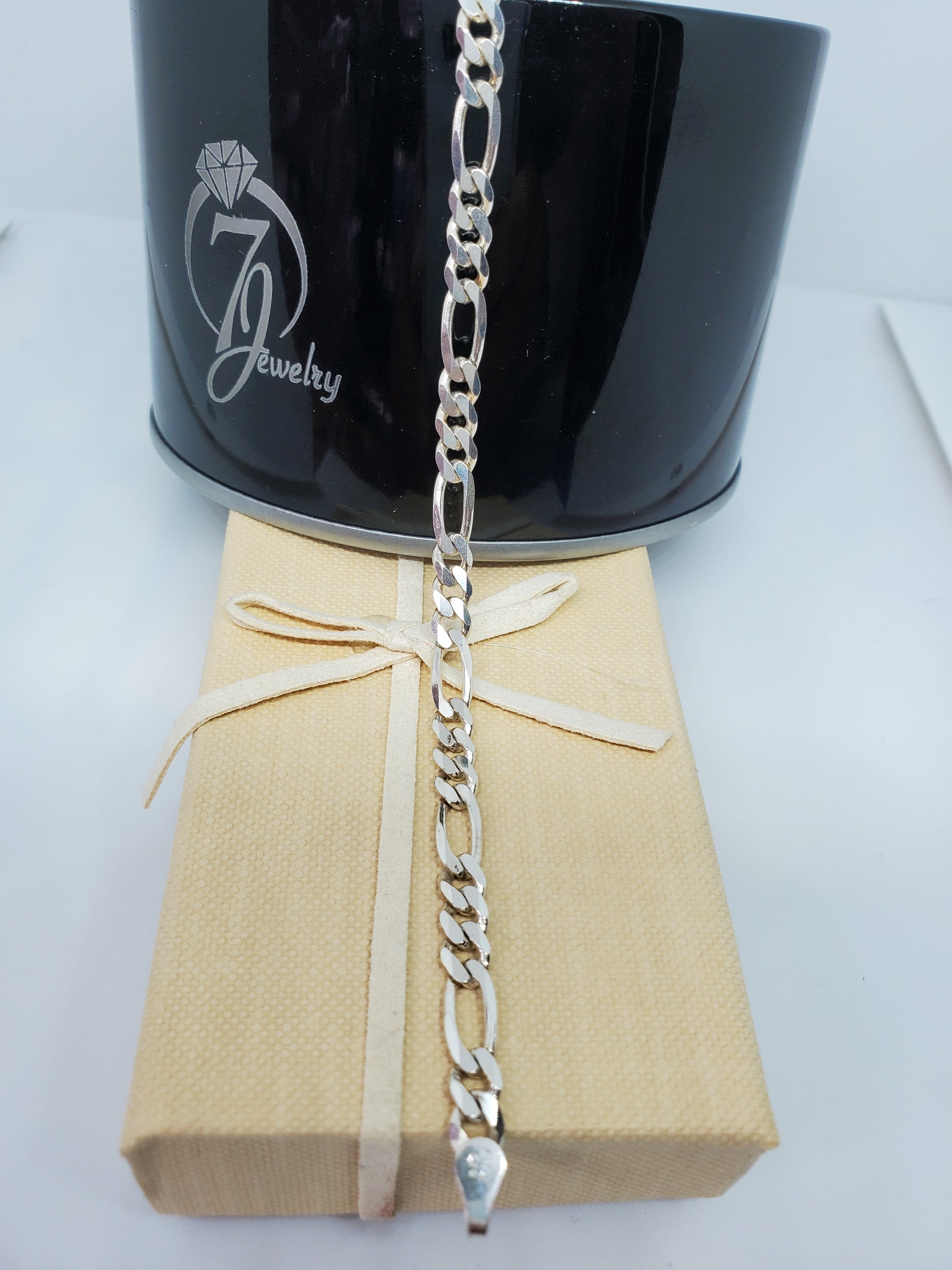 Real silver figaro link bracelet - 7Jewelry