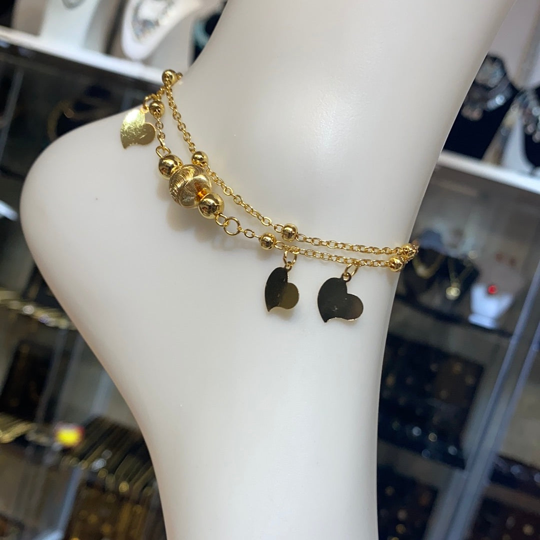 Gold Plated ball and heart anklet (Jhanjar)