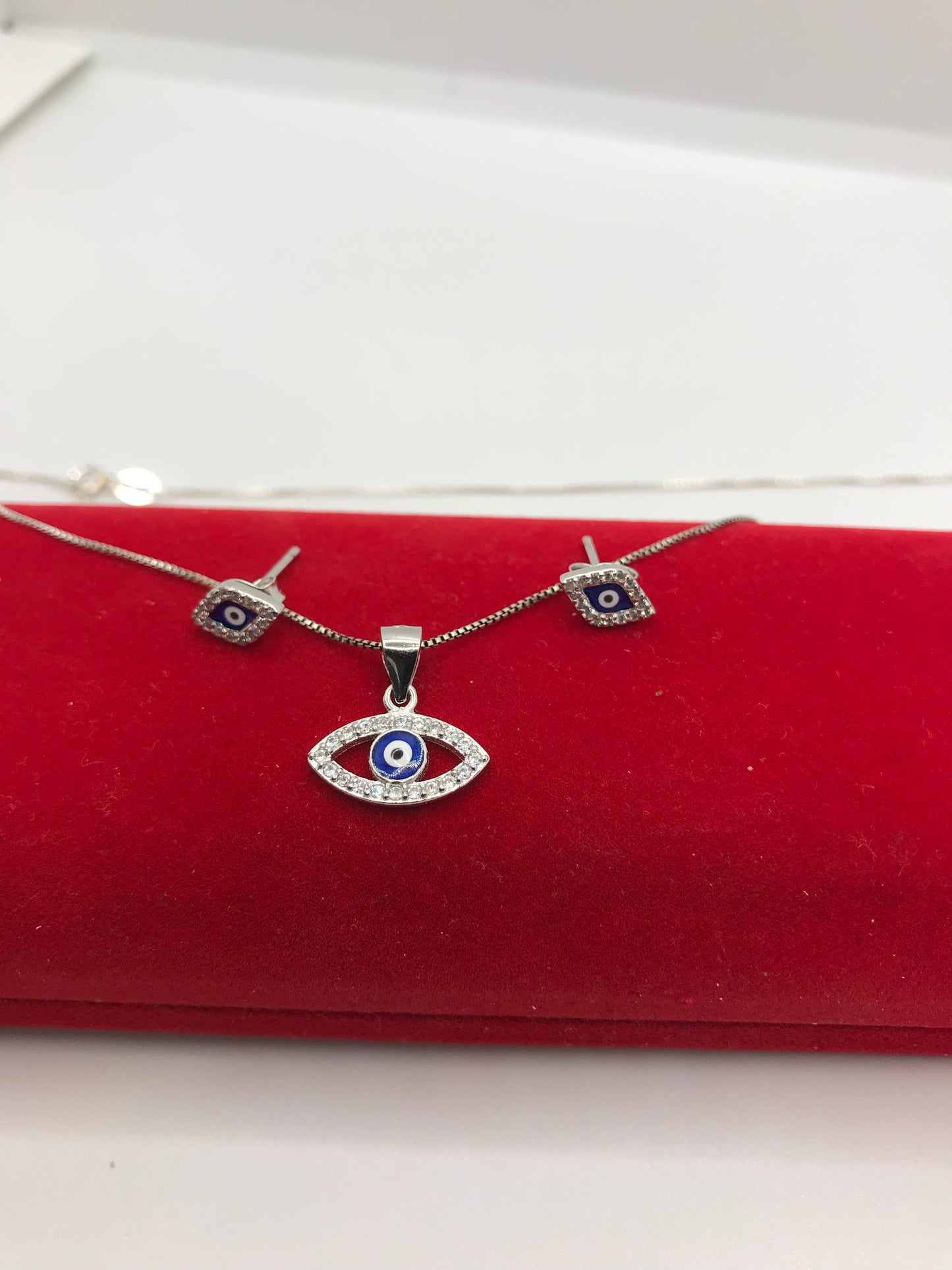 Sterling silver blue evil eye set