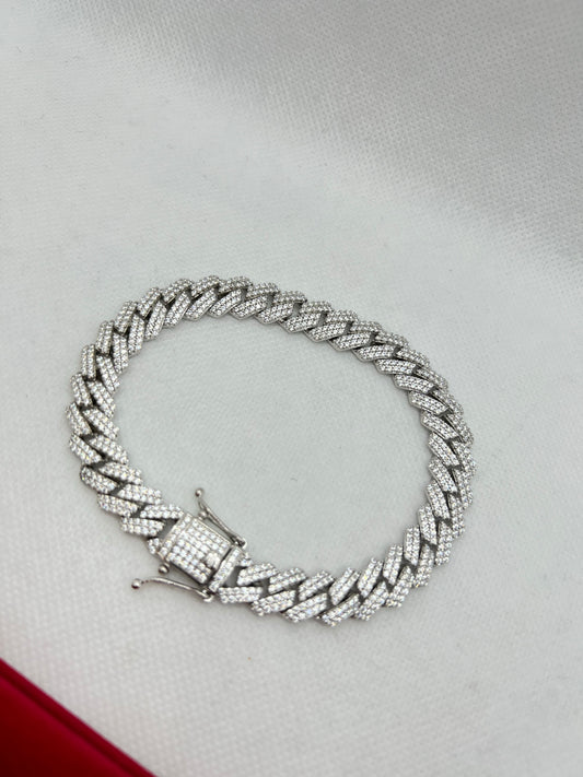 Real silver cuban link iced out bracelet