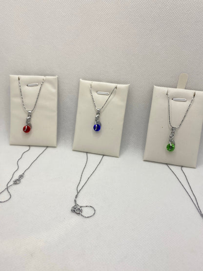 Collier en argent véritable bleu, rouge et vert