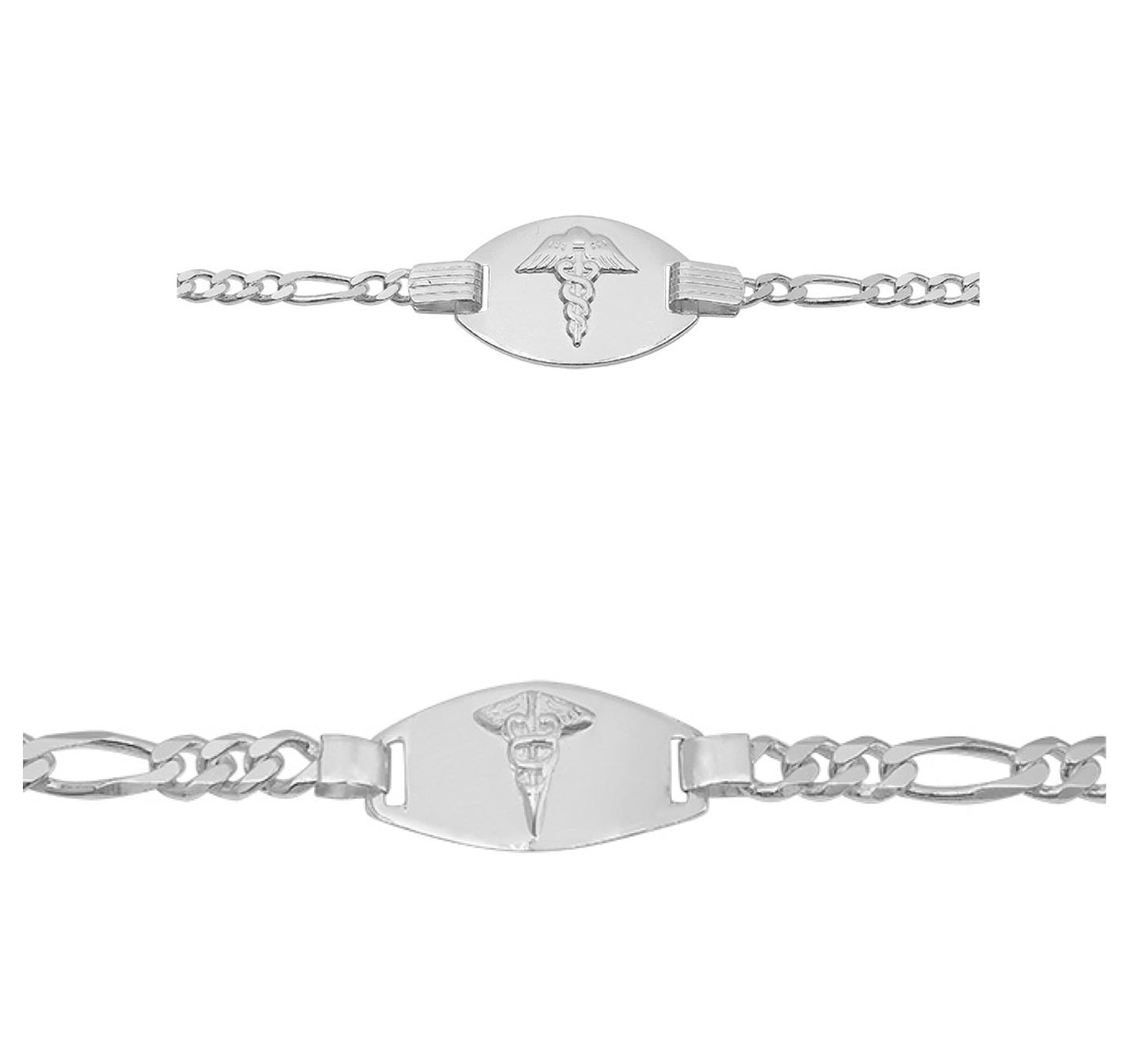 Bracelets Figaro d'identification médicale en argent véritable
