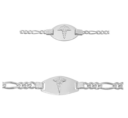 Bracelets Figaro d'identification médicale en argent véritable