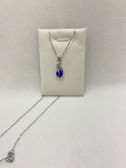 Collier en argent véritable bleu, rouge et vert