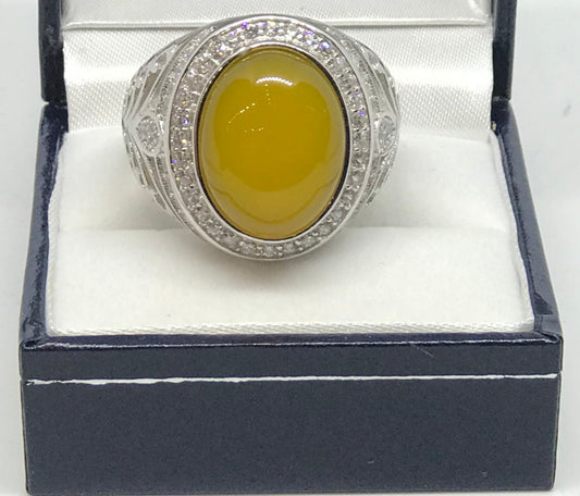 925 sterling silver yellow agate stone ring! - 7Jewelry