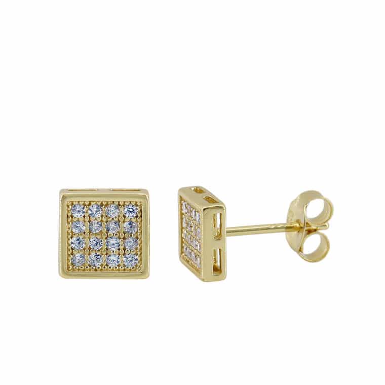 Sterling silver cz stone square studs