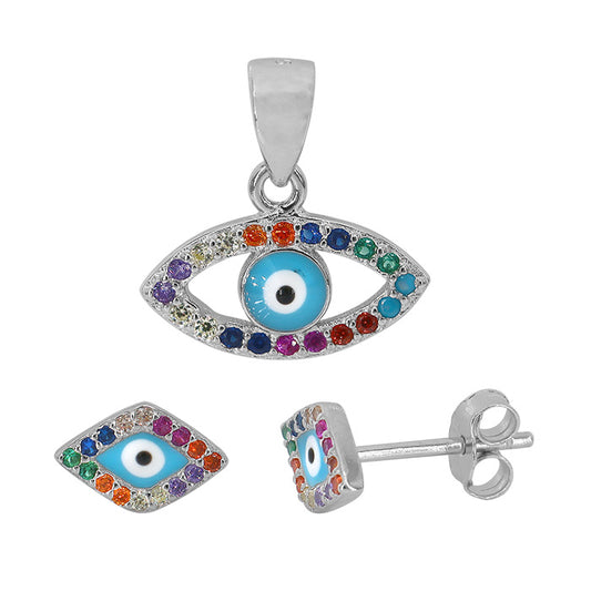 Sterling silver multi colored evil eye set