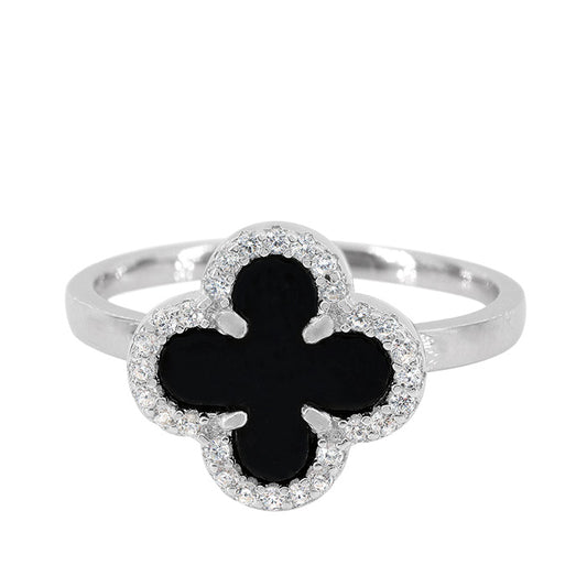 Bague trèfle noir en argent sterling