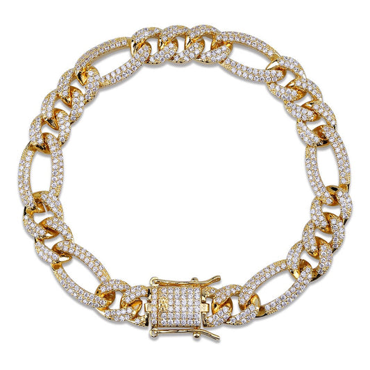 Iced out Figaro link hiphop cuban chain necklace and bracelet - 7Jewelry