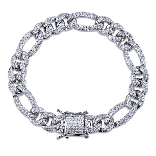 Iced out Figaro link hiphop cuban chain necklace and bracelet - 7Jewelry