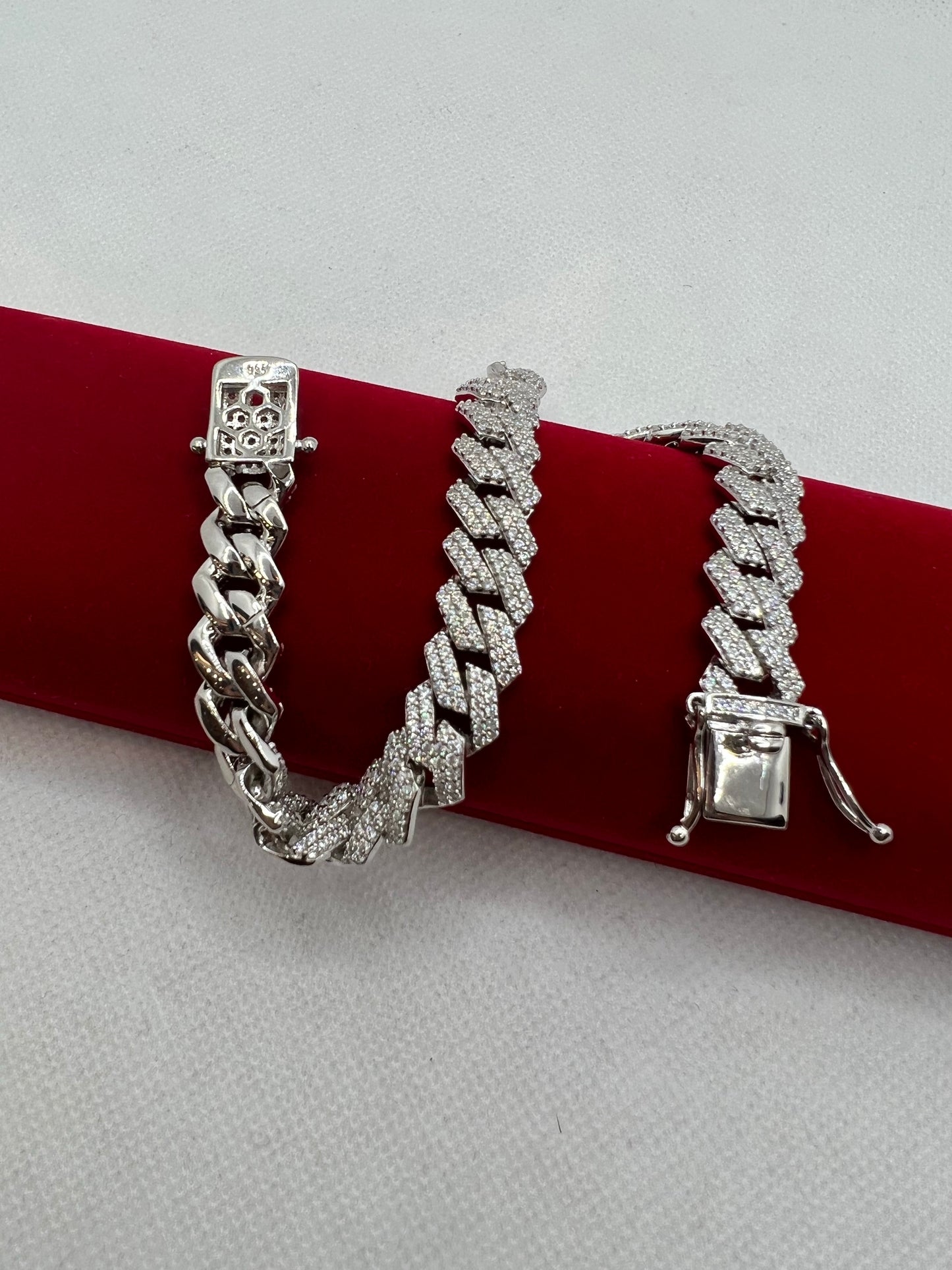 Real silver cuban link iced out bracelet
