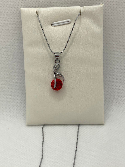 Real Silver blue, red and green necklace