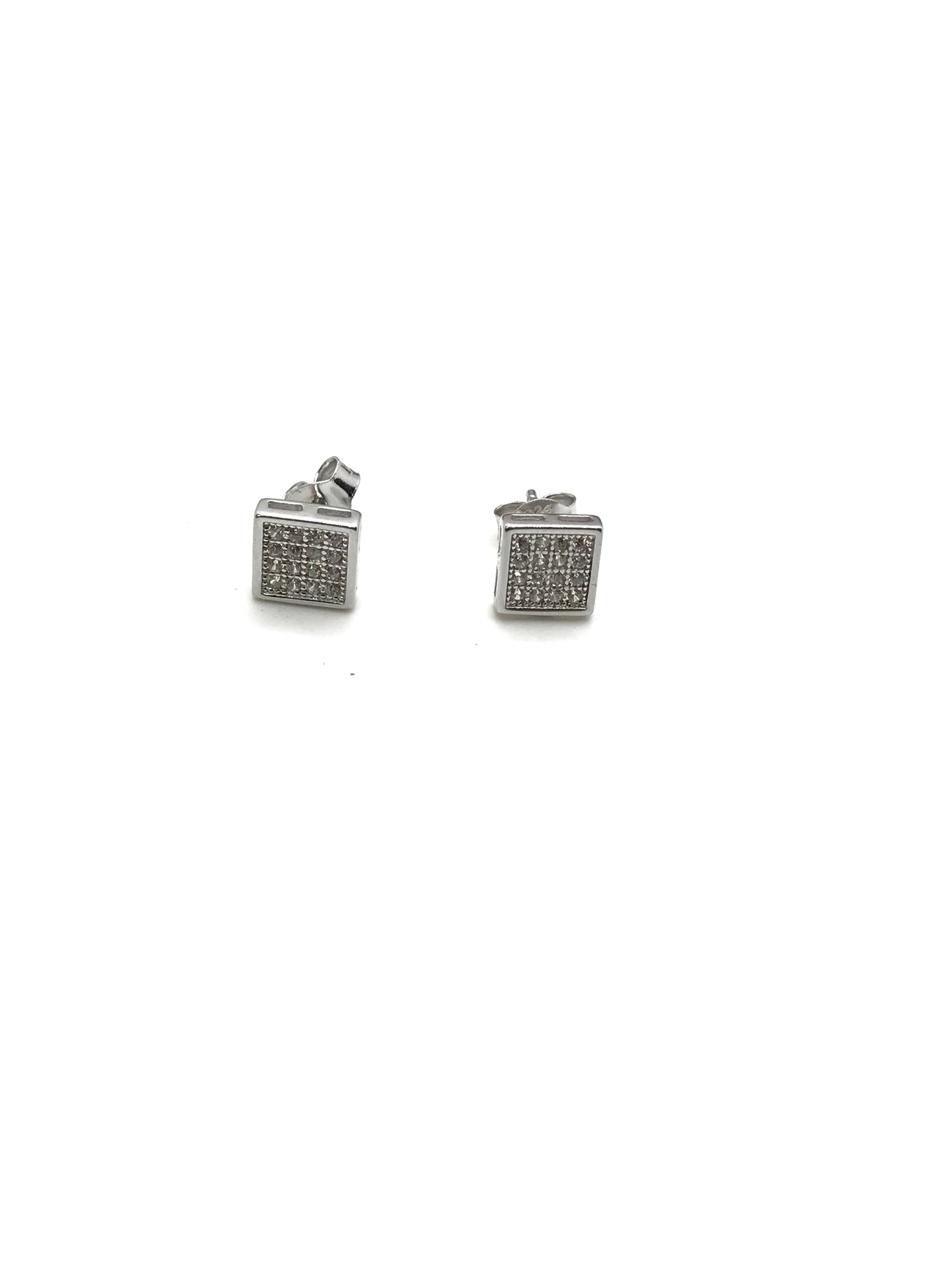 Sterling silver cz stone square studs