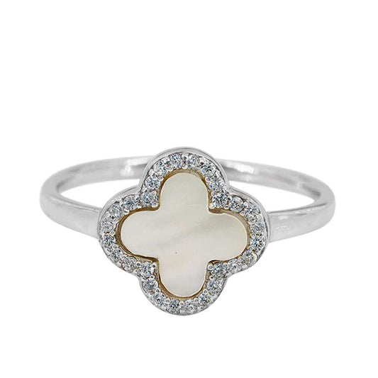 Bague trèfle à 4 feuilles en argent véritable