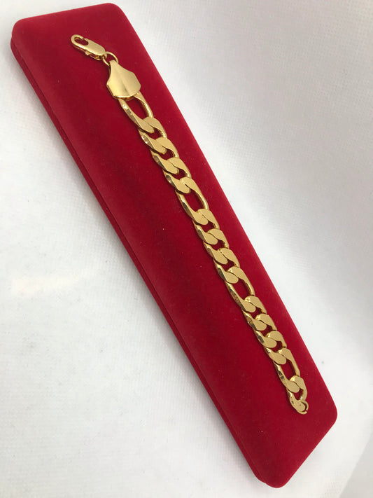 18 k gold plated figaro bracelet; unisex