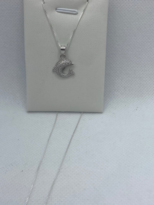 Real silver dolphin  necklace